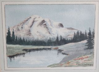 Charles Whitney Listed Artist Watercolor Snowy Mountain Lake Landscape Vintage