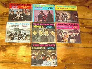 The Beatles Complete Set Of 7 Deccagone Singles W/ Ps Sleeve 1976