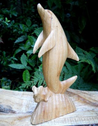 Wooden Carved Figure Dolphin Large 50 cm Small 30 cm Natural Colour Handmade 3