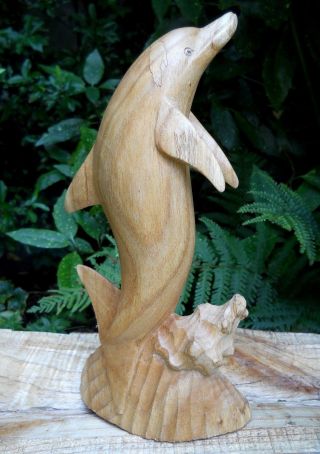 Wooden Carved Figure Dolphin Large 50 cm Small 30 cm Natural Colour Handmade 4
