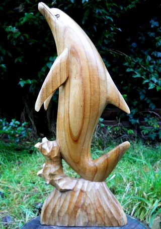 Wooden Carved Figure Dolphin Large 50 cm Small 30 cm Natural Colour Handmade 5
