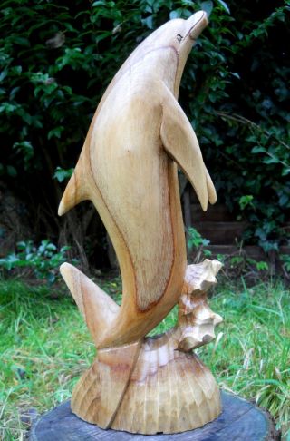 Wooden Carved Figure Dolphin Large 50 cm Small 30 cm Natural Colour Handmade 6