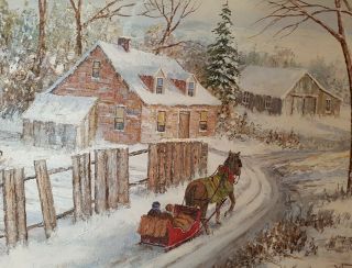 VINTAGE CANADIAN PAINTING SIGNED WINTER SCENE 2