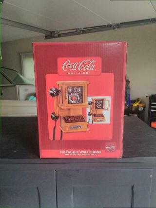 Coca Cola Nostalgic Wall Phone W/ Real Wood And Frosted Glass