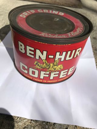 Ben Hur 1 Pound Key Wind Coffee Tin Drip Grind