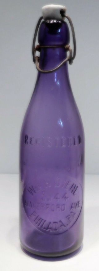 C1900 Purple - Amethyst Blob Beer Bottle - Wm.  H.  Diehl 5544 Haverford Philadelphia