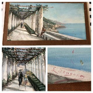 Vintage 1950s 60s L Fragano Watercolor Painting Italian Amalfi Coast 9.  7x4.  7 "