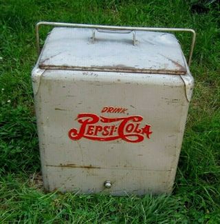 Rare Antique Pepsi Ice Chest Gray With Red Lettering