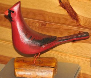 Northern Cardinal Bird Hand Carved & Painted Jim Slack Pekin Il Decoy Carver