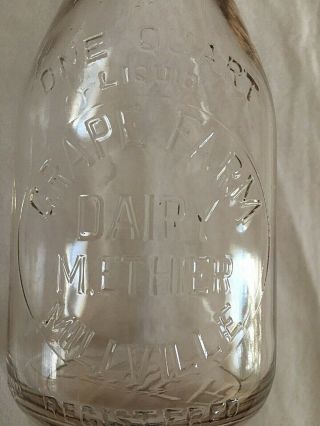 Vintage Grape Farm Dairy Milk Bottle Embossed M.  Ethier Millville Mass L Seal