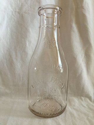 Vintage GRAPE FARM DAIRY Milk Bottle Embossed M.  Ethier Millville Mass L Seal 7