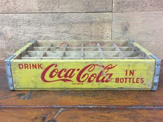 Vintage Coke COCA COLA Wooden Yellow 24 Bottle Crate Chattanooga 1965 3
