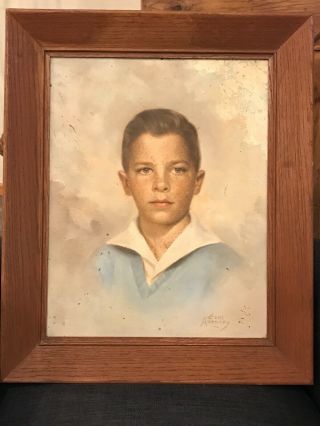 Mid Century Oil Painting By Gene Anthony,  Framed,  Portrait Of A Child 18.  5x14.  5”
