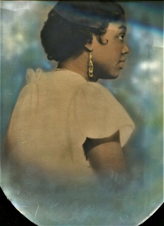 Vintage African American Lady Photo Portrait Colored Pastel Oval 15 - 1/2 X 9 - 1/2