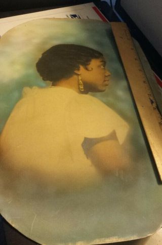 Vintage African American Lady Photo Portrait Colored Pastel Oval 15 - 1/2 x 9 - 1/2 2