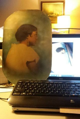 Vintage African American Lady Photo Portrait Colored Pastel Oval 15 - 1/2 x 9 - 1/2 3
