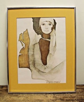 Vintage Christine Rosamond Signed Midcentury Modern Art Framed Lithograph