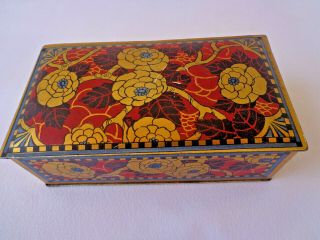 Vintage Canco Biscuit Cracker Cookie Tin Stash Box Art Deco Red Gold Flowers