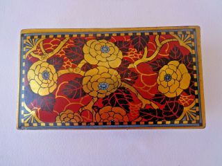 Vintage Canco Biscuit Cracker Cookie TIN Stash Box Art Deco Red Gold Flowers 2
