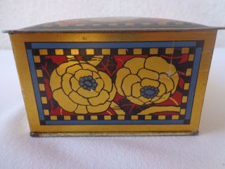 Vintage Canco Biscuit Cracker Cookie TIN Stash Box Art Deco Red Gold Flowers 4
