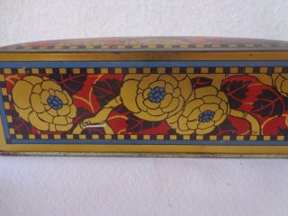 Vintage Canco Biscuit Cracker Cookie TIN Stash Box Art Deco Red Gold Flowers 5