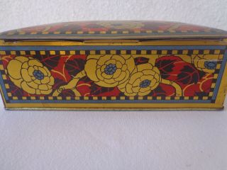 Vintage Canco Biscuit Cracker Cookie TIN Stash Box Art Deco Red Gold Flowers 7