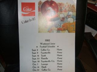 Vintage Coca Cola Football Schedule Cardboard Poster Sign 1982 Manchester Tn Htf