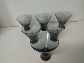 Mid Century Modern Smoked Gray Grey Cocktail Glasses 3 1/8 " Tall