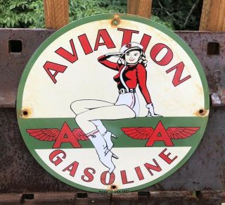 Flying A Aviation Gasoline Porcelain Service Station Pump Sign