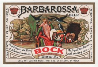 Cincinnati Oh Barbarossa Bock Beer_irtp_unused_12oz_red Top Brewing