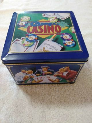 1996 Joe Camel Collectible Poker Set Tin Box Cards & Chips