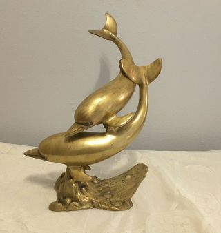 Large Brass Dolphin Table Statue Figurine Sculpture Nautical Sea Decor