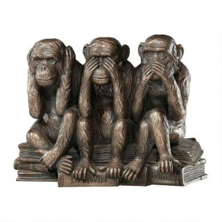 The Hear - No,  See - No,  Speak - No Evil Design Toscano Monkeys Finished In Bronze