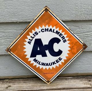 Vintage Ac Allis Chalmers Porcelain Gas Station Pump Plate
