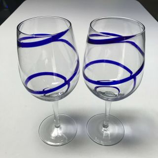 Set Of 2 Pier 1 Imports Cobalt Blue Swirl Xl Wine Glasses 16oz Glass Classic