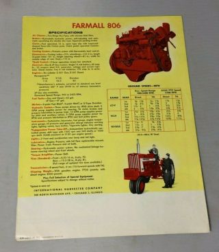 Vintage IH McCormick Farmall 806 Tractor Brochure International Harvester 5