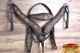 U - - SET Hilason Western Horse Headstall Breast Collar Set American Leather Brown 4