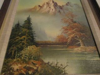 Vintage Oil Painting Framed Signed Art Mountain Lake Forest Fine Work