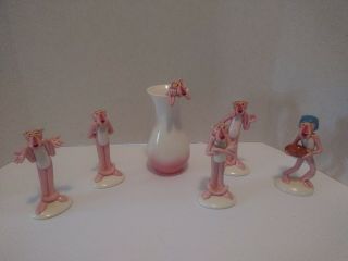 Rare 6 Piece Pink Panther Royal Orleans 5¼ " Figurines & Vase Geoffrey Japan