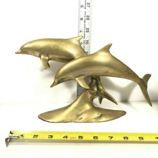 Vintage Brass Swimming Dolphins Sculpture Nautical Decor Statue Figure 10 " Lx7 " T