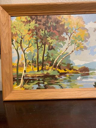 SET 2 VINTAGE PAINT BY NUMBER PBN LANDSCAPE PAINTINGS WOOD FRAME RIVER MOUNTAIN 6
