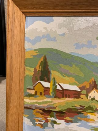 SET 2 VINTAGE PAINT BY NUMBER PBN LANDSCAPE PAINTINGS WOOD FRAME RIVER MOUNTAIN 8