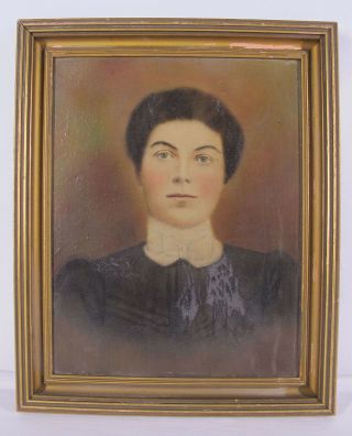 Antique 19th C Hand Painted Portrait Lady w/Bow Tie&Short Hair Cabinet Photo yqz 3