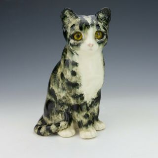 Vintage Winstanley Pottery Hand Painted Kitten Cat Figure - With Glass Eyes.