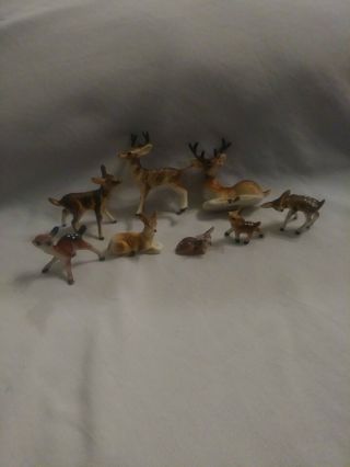 Vintage Miniature Bone China Set Of 8 Deer Figurines Made In Japan Circa 1960 