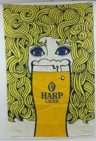 Vintage 1960s Breweriana Advertising Tea Towel - Harp Lager - Guinness Brewery