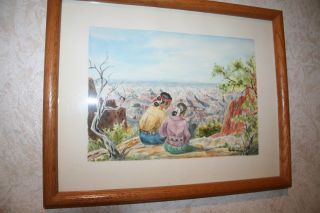 Watercolor Framed Signed 12” X 15” Of Indigenous People In Arizona