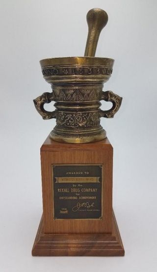 Rare Mortar And Pestle Trophy Collectible,  Rexall Pharmacy 1958