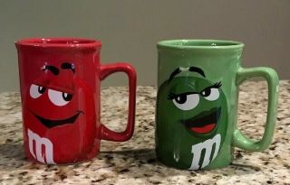 M&m Peanut Coffee Mugs 2 Character Face Official Licensed Product Green & Red