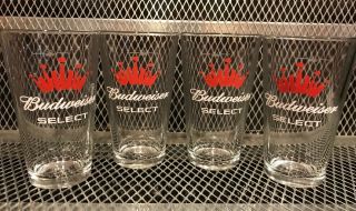 Set Of 4 Budweiser Select Ab Brewing Bud Crown Logo 16 Oz Pint Glasses